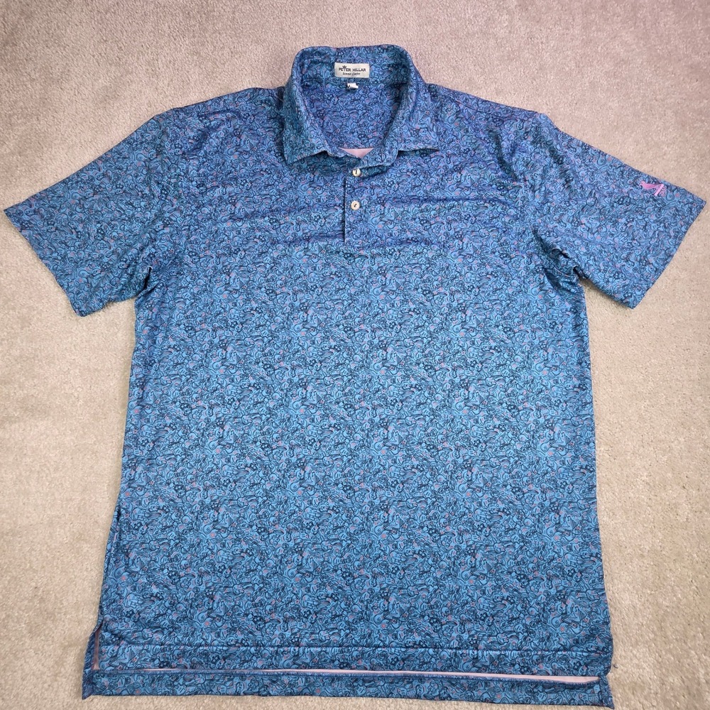 Peter‎ Millar Summer Comfort Polo Men's Large Blue Guitar AOP Logo